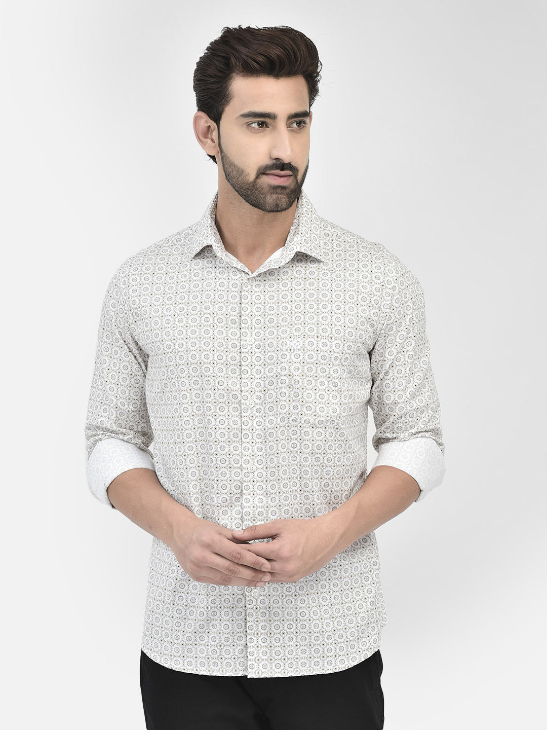 Printed Beige Shirt-Men Shirts-Crimsoune Club