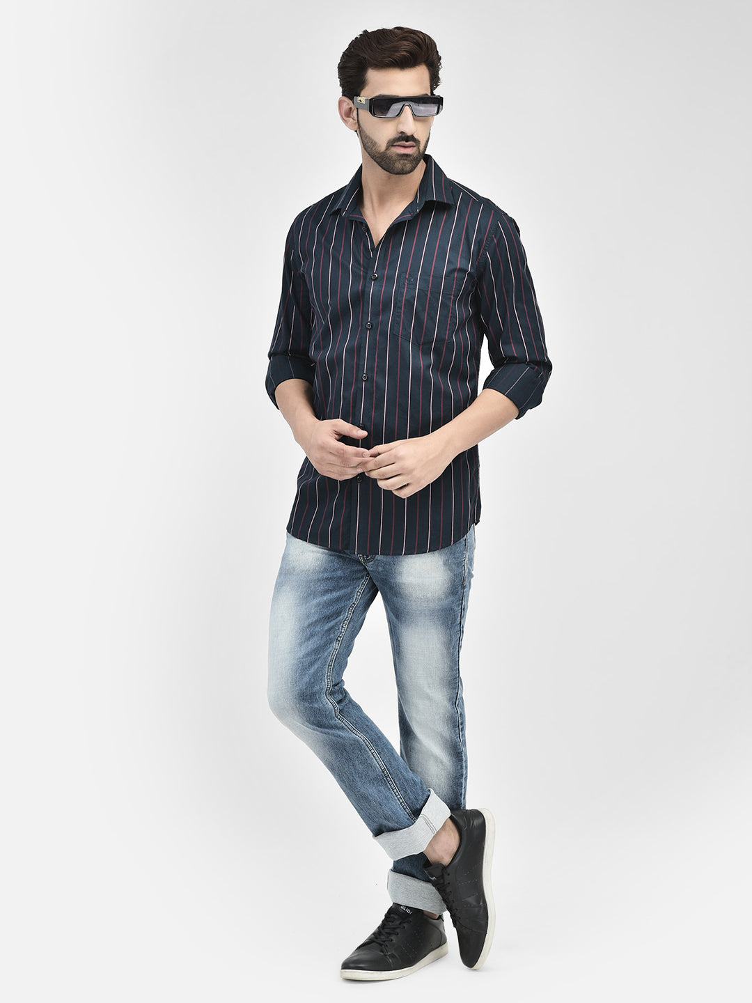 Striped Navy Blue Shirt-Men Shirts-Crimsoune Club