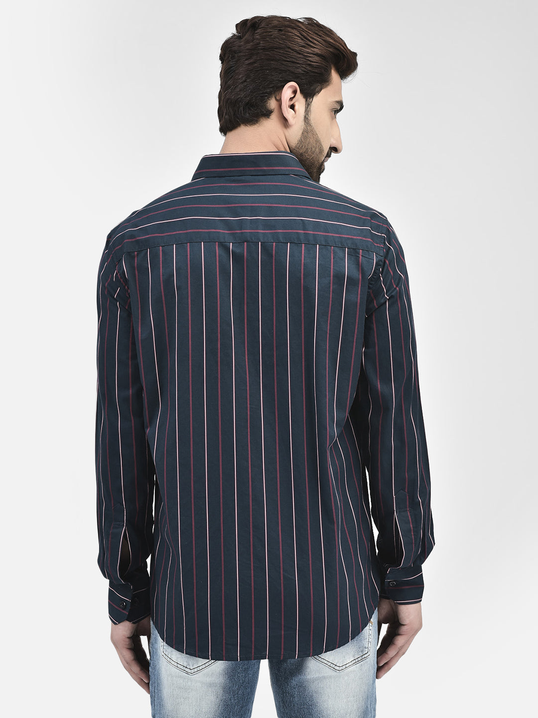 Striped Navy Blue Shirt-Men Shirts-Crimsoune Club