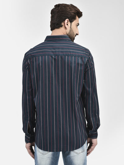 Striped Navy Blue Shirt-Men Shirts-Crimsoune Club