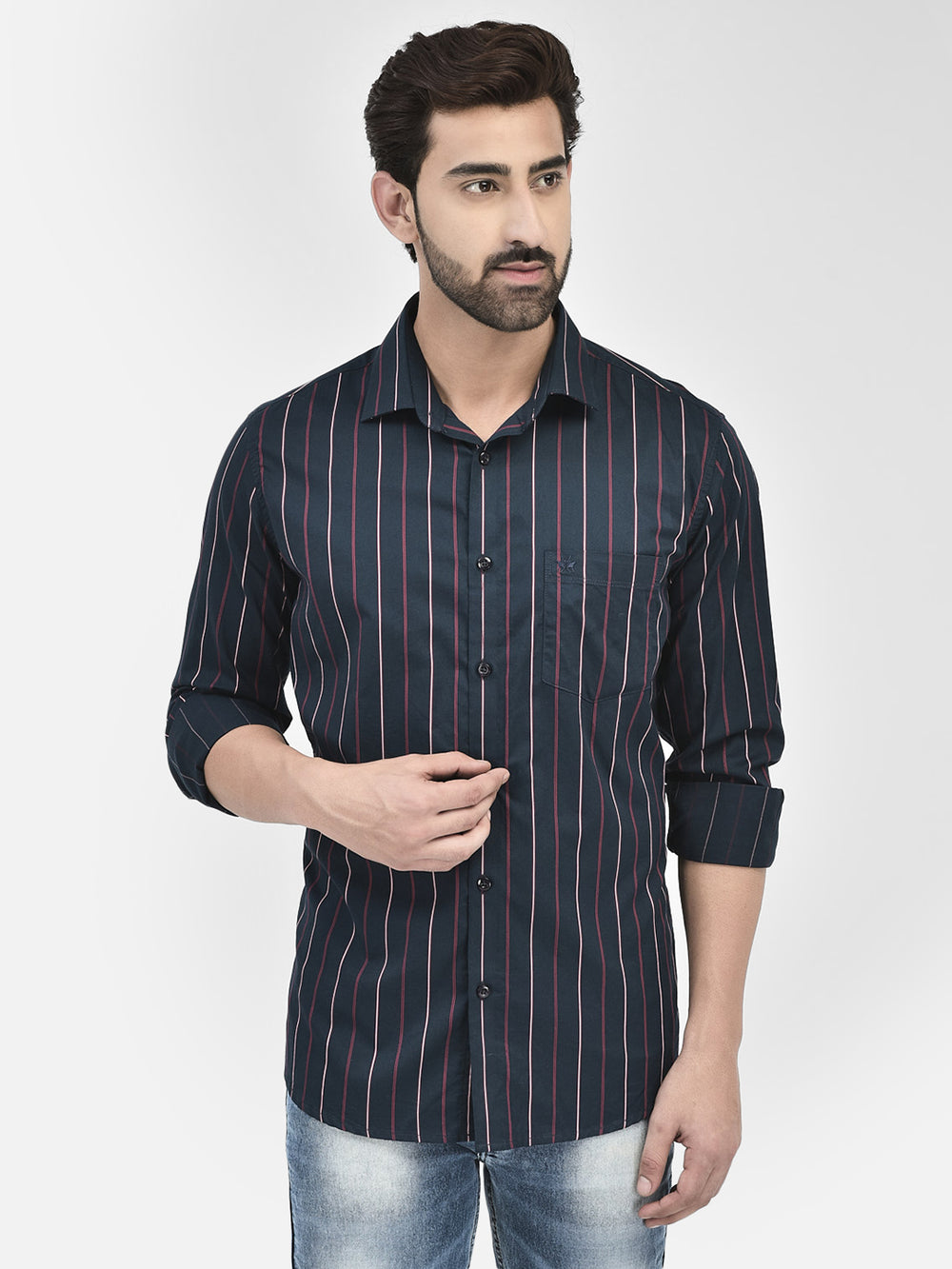 Striped Navy Blue Shirt-Men Shirts-Crimsoune Club