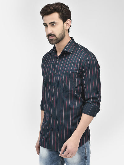 Striped Navy Blue Shirt-Men Shirts-Crimsoune Club