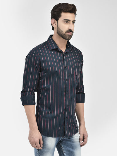 Striped Navy Blue Shirt-Men Shirts-Crimsoune Club