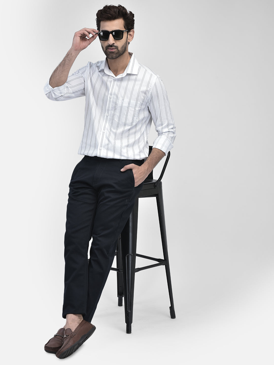 Striped White Shirt-Men Shirts-Crimsoune Club