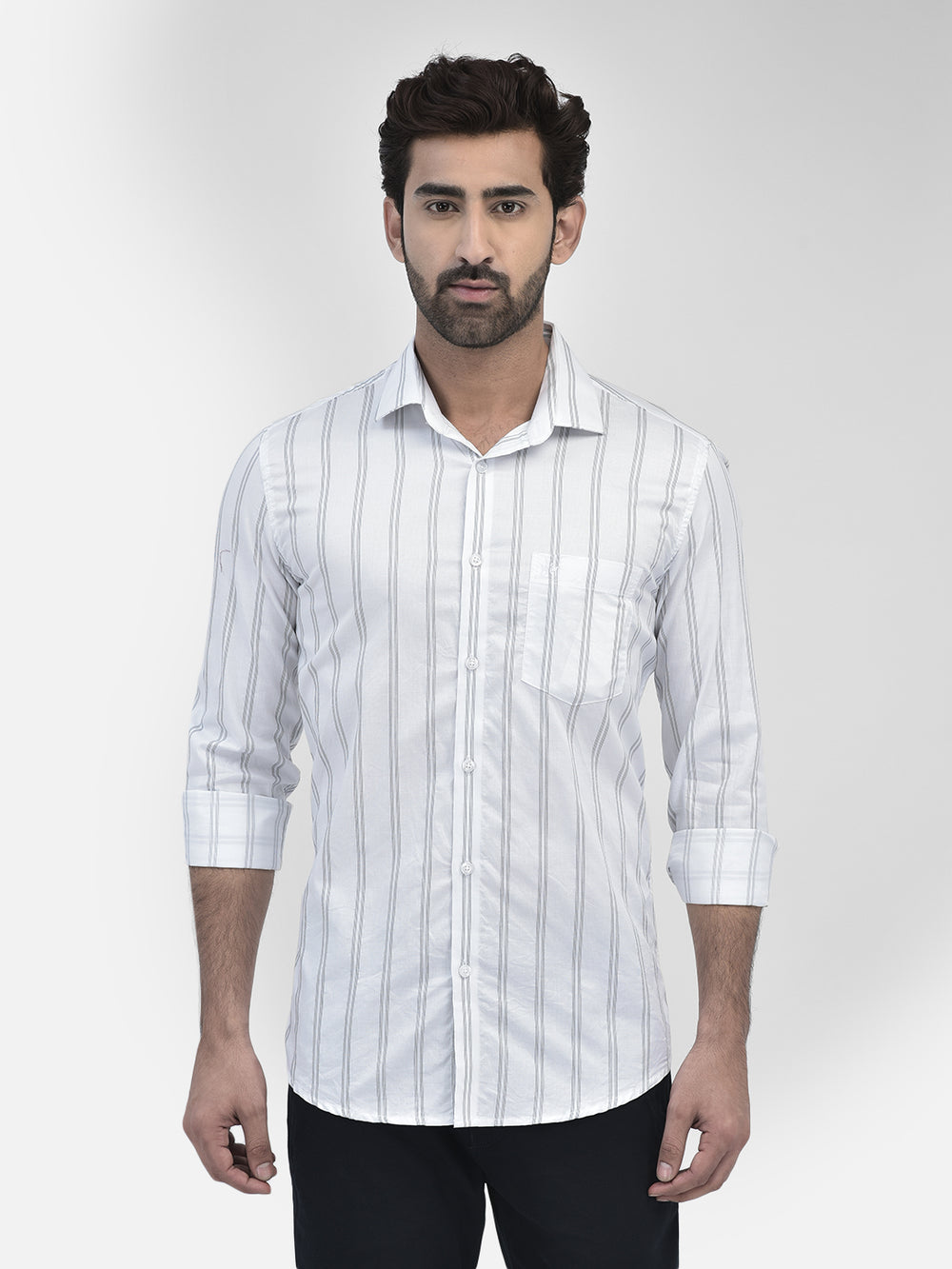 Striped White Shirt-Men Shirts-Crimsoune Club
