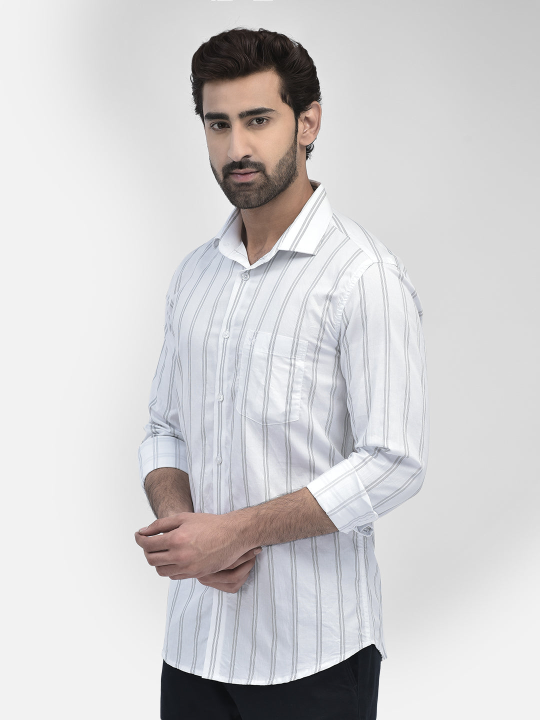 Striped White Shirt-Men Shirts-Crimsoune Club