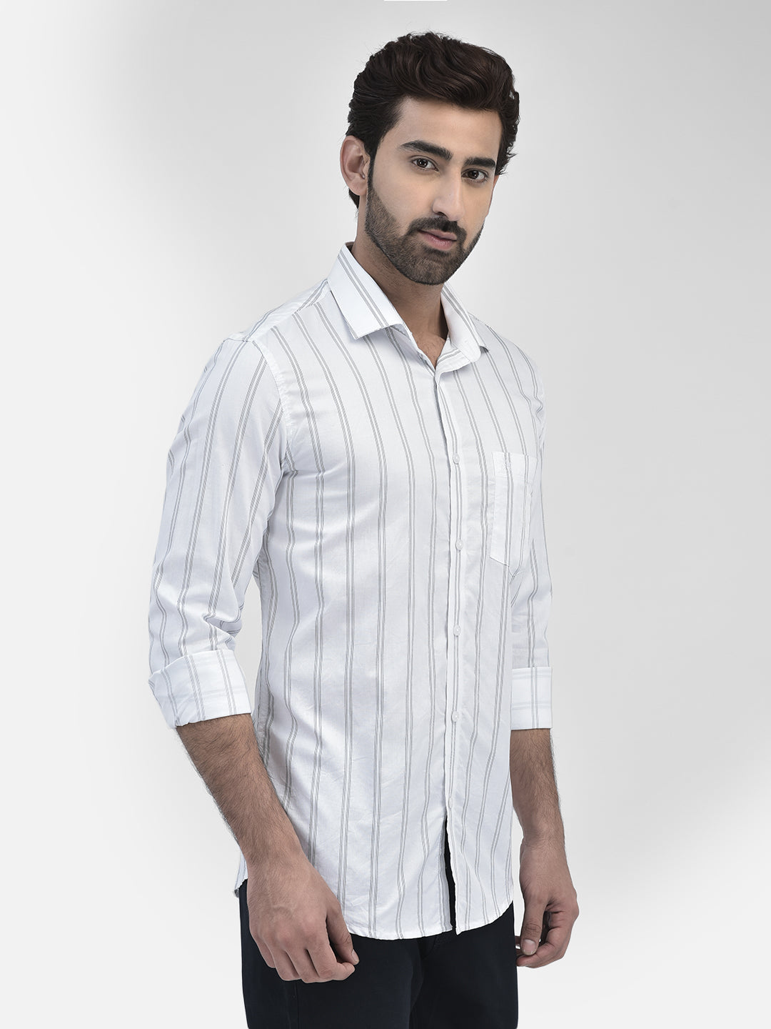 Striped White Shirt-Men Shirts-Crimsoune Club