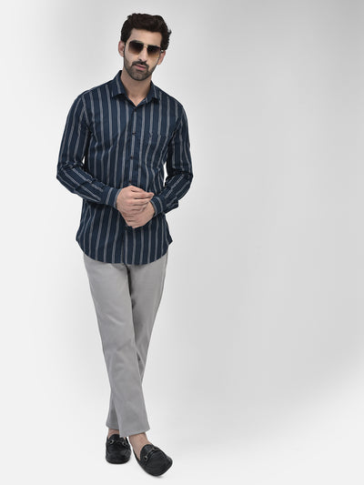 Striped Navy Blue Shirt-Men Shirts-Crimsoune Club