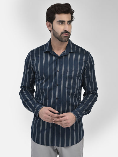 Striped Navy Blue Shirt-Men Shirts-Crimsoune Club