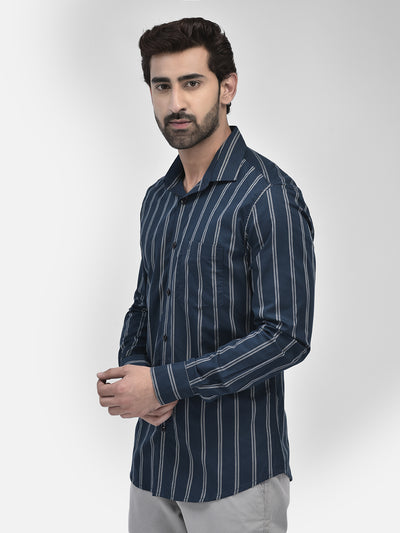 Striped Navy Blue Shirt-Men Shirts-Crimsoune Club