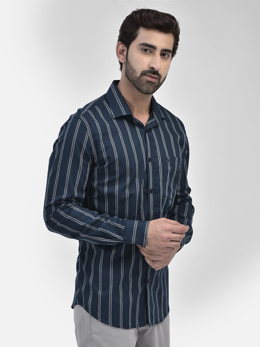 Striped Navy Blue Shirt-Men Shirts-Crimsoune Club