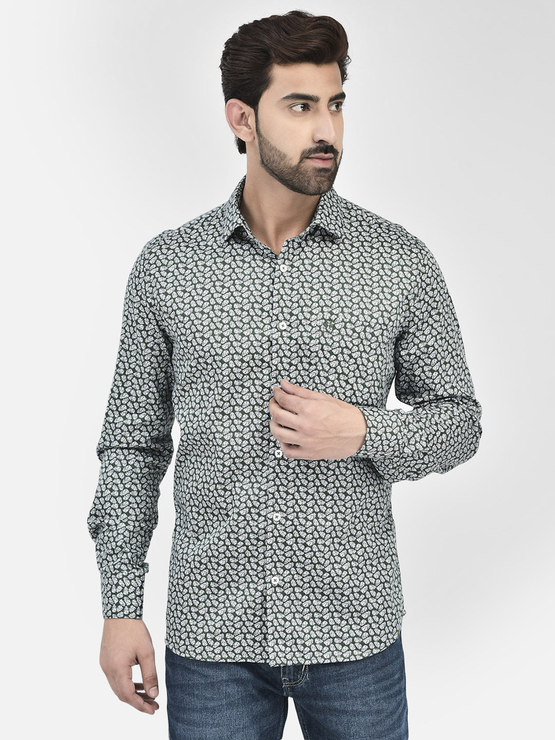 Floral Green Shirt-Men Shirts-Crimsoune Club