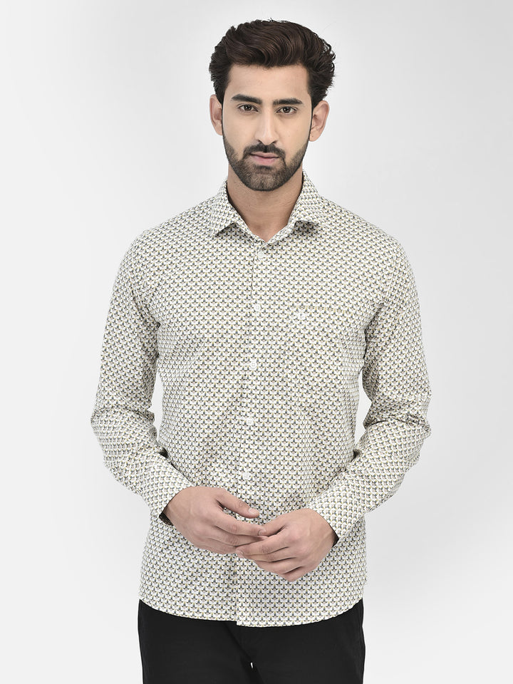 Printed Off White Shirt-Men Shirts-Crimsoune Club