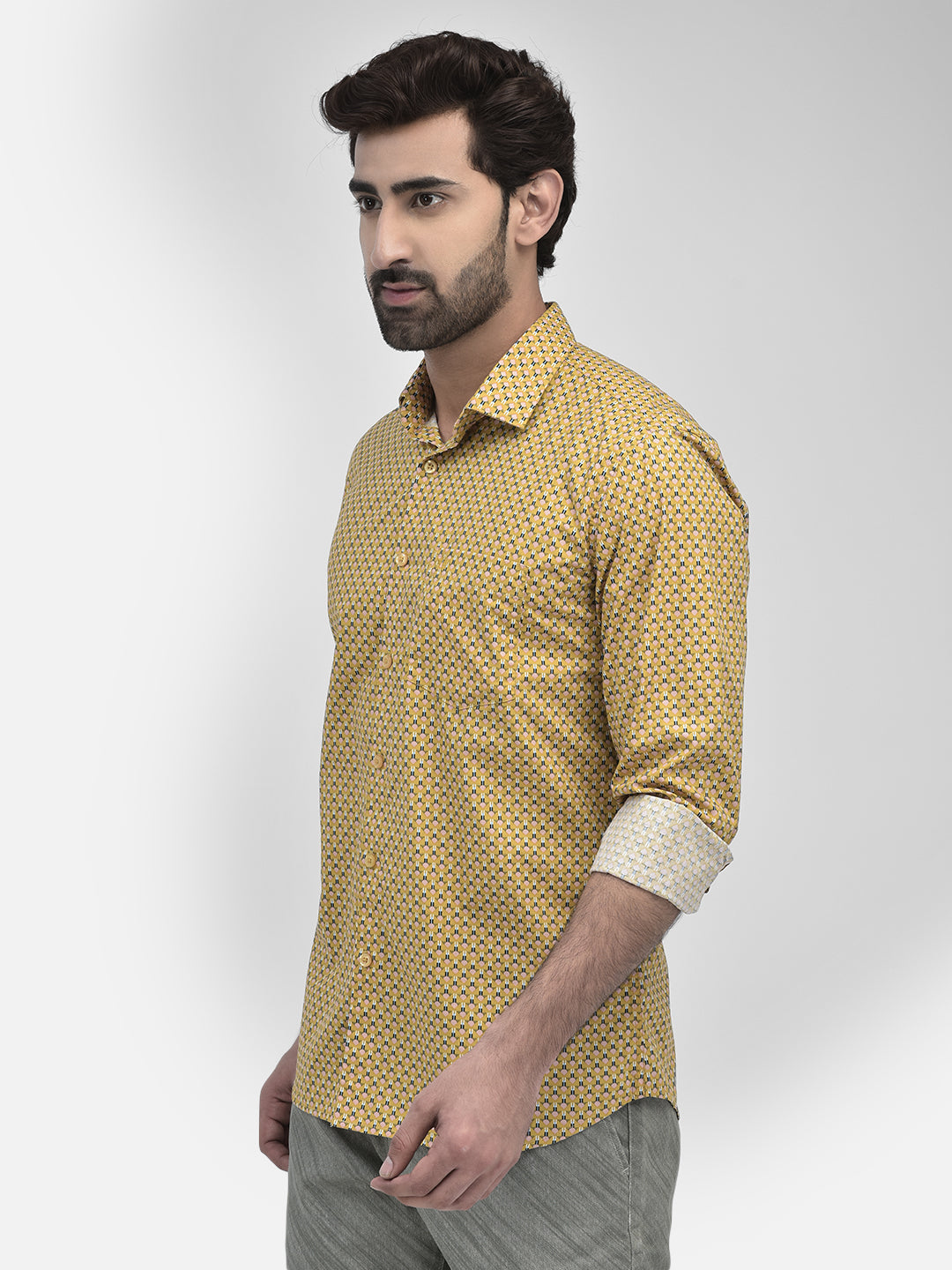 Printed Mustard Shirt-Men Shirts-Crimsoune Club