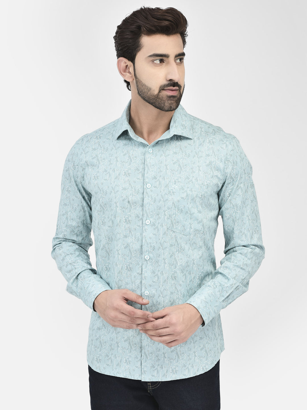 Floral Blue Shirt-Men Shirts-Crimsoune Club