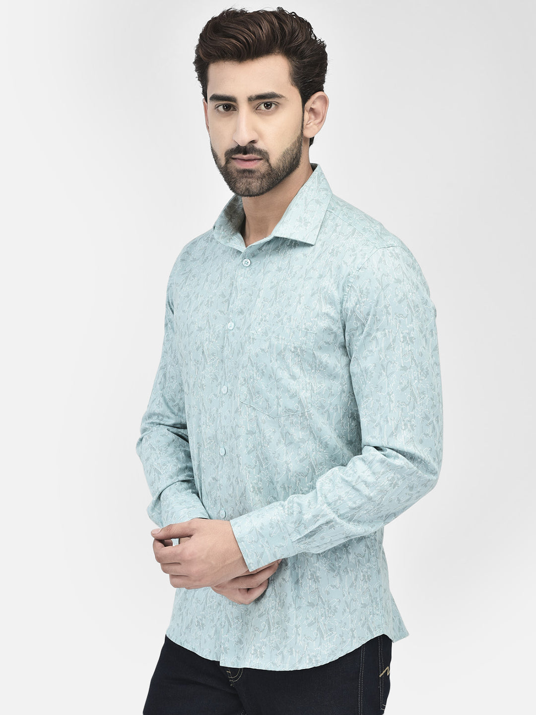 Floral Blue Shirt-Men Shirts-Crimsoune Club