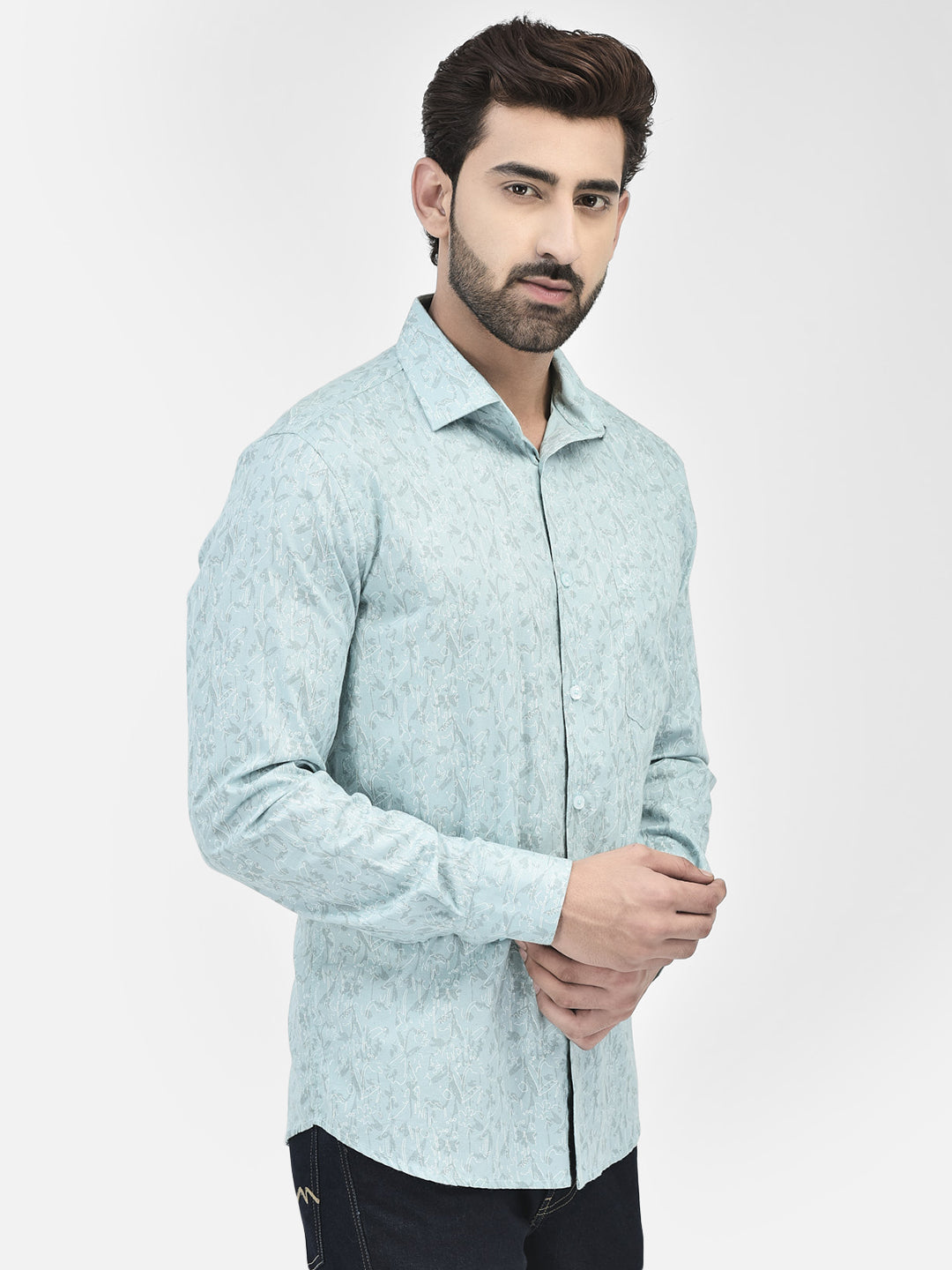 Floral Blue Shirt-Men Shirts-Crimsoune Club