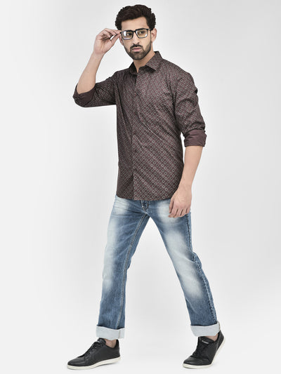 Printed Brown Shirt-Men Shirts-Crimsoune Club