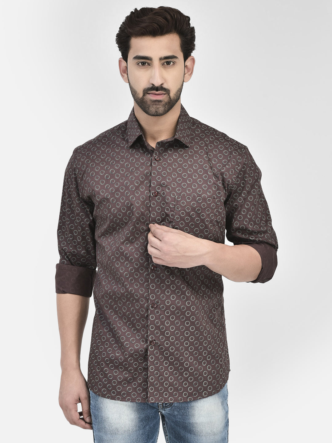 Printed Brown Shirt-Men Shirts-Crimsoune Club