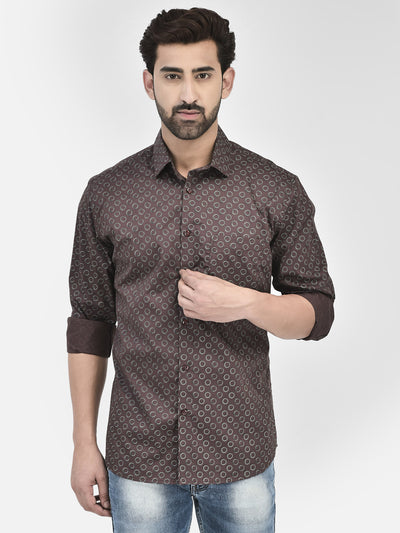 Printed Brown Shirt-Men Shirts-Crimsoune Club