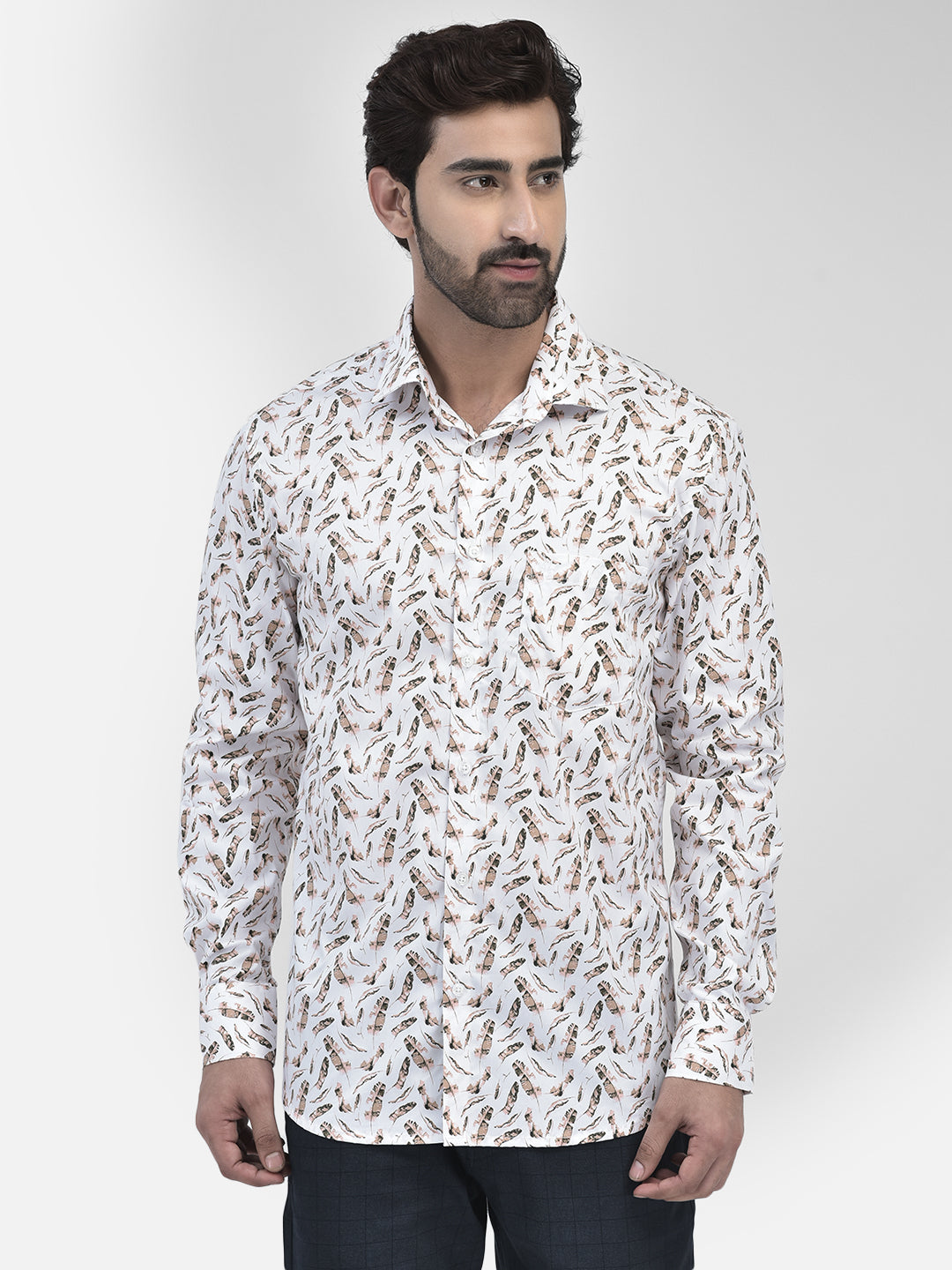 Floral Beige Shirt-Men Shirts-Crimsoune Club