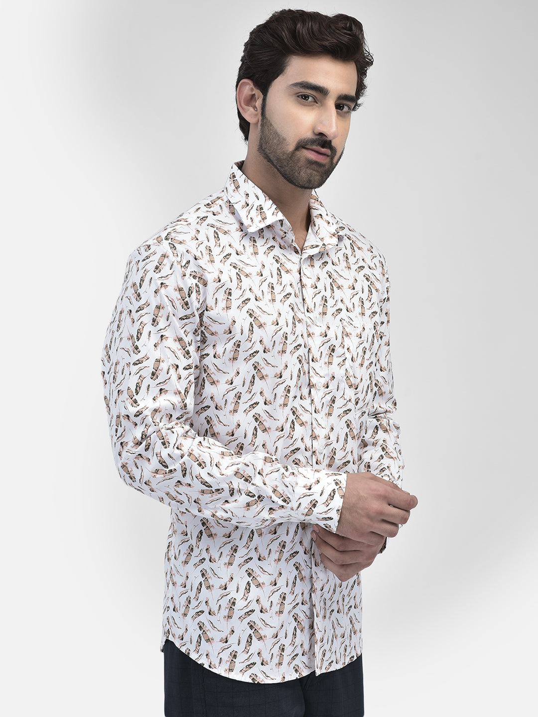 Floral Beige Shirt-Men Shirts-Crimsoune Club