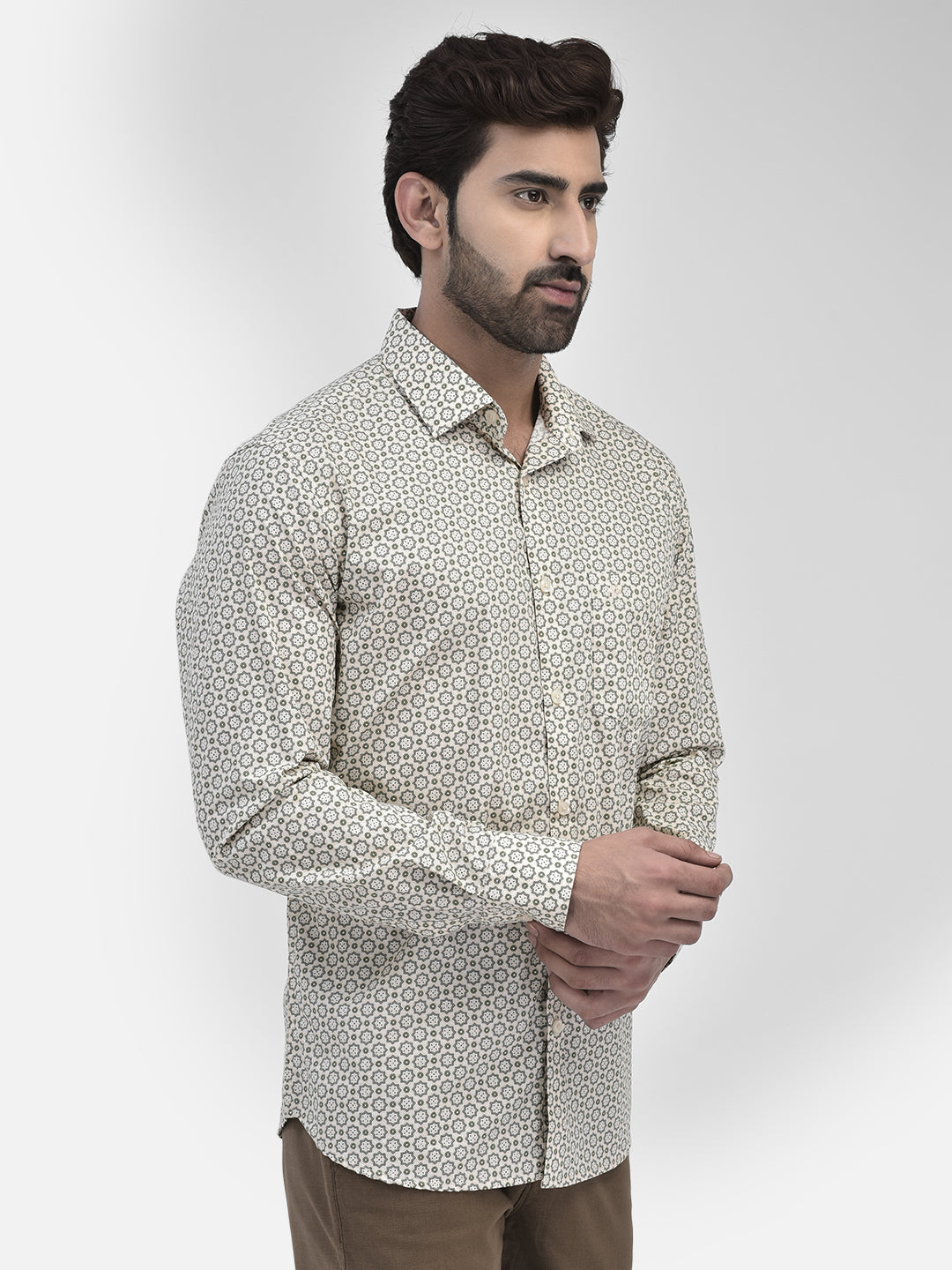 Printed Beige Shirt-Men Shirts-Crimsoune Club