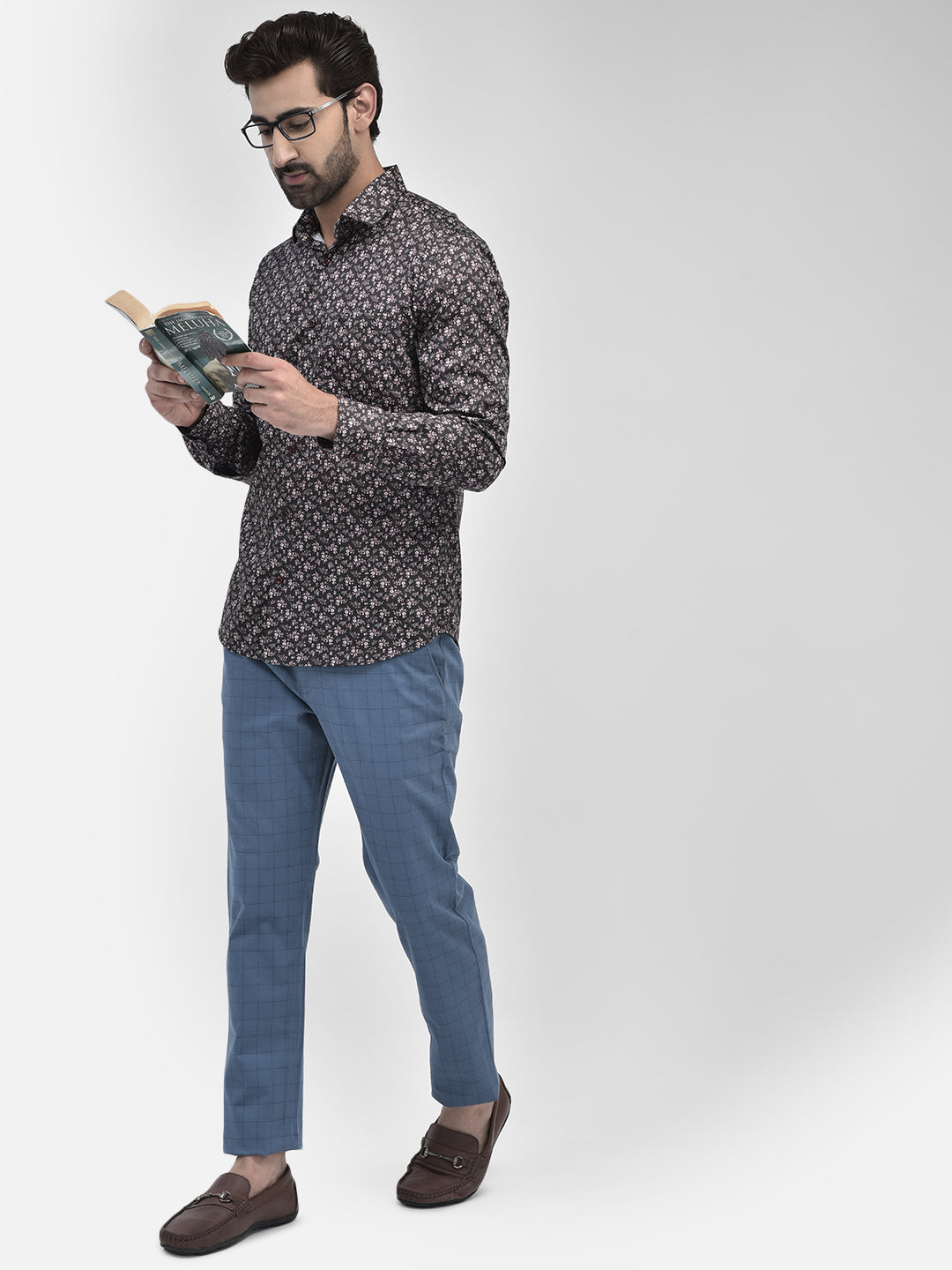 Printed Blue Trousers-Men Trousers-Crimsoune Club