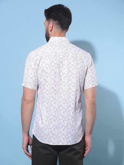 Beige Floral Printed 100% Cotton Shirt-Men Shirts-Crimsoune Club