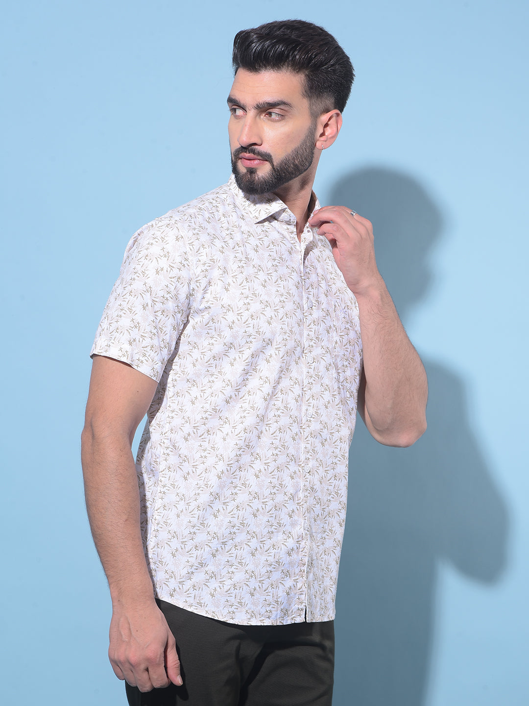 Beige Floral Printed 100% Cotton Shirt-Men Shirts-Crimsoune Club