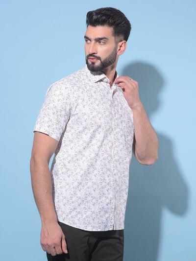 Beige Floral Printed 100% Cotton Shirt-Men Shirts-Crimsoune Club