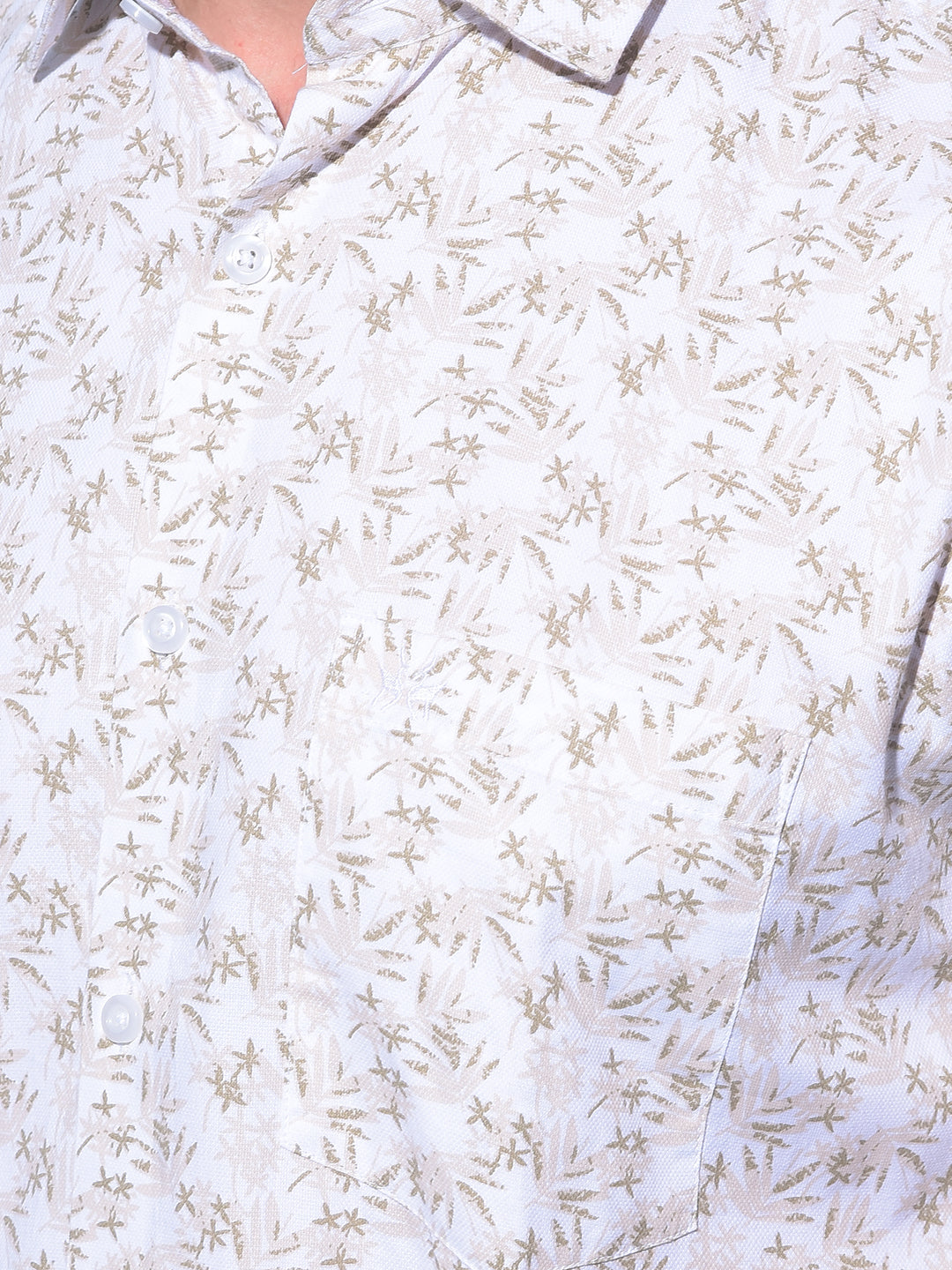 Beige Floral Printed 100% Cotton Shirt-Men Shirts-Crimsoune Club