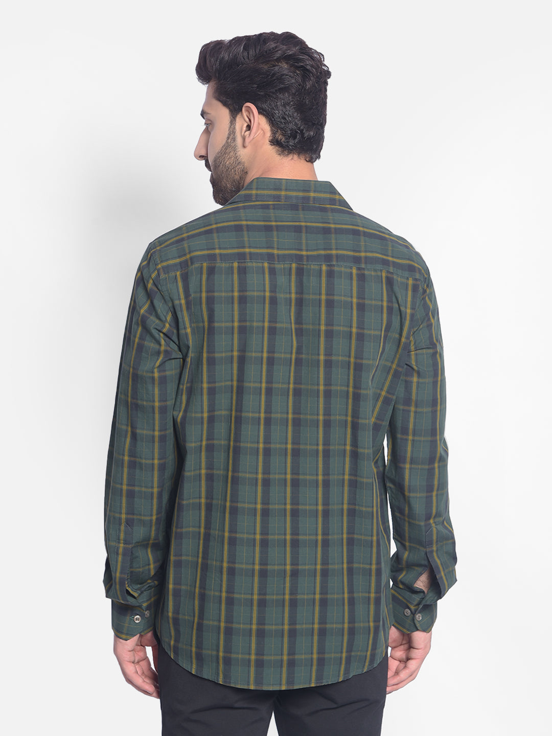 Olive Checked Shirt-Men Shirts-Crimsoune Club