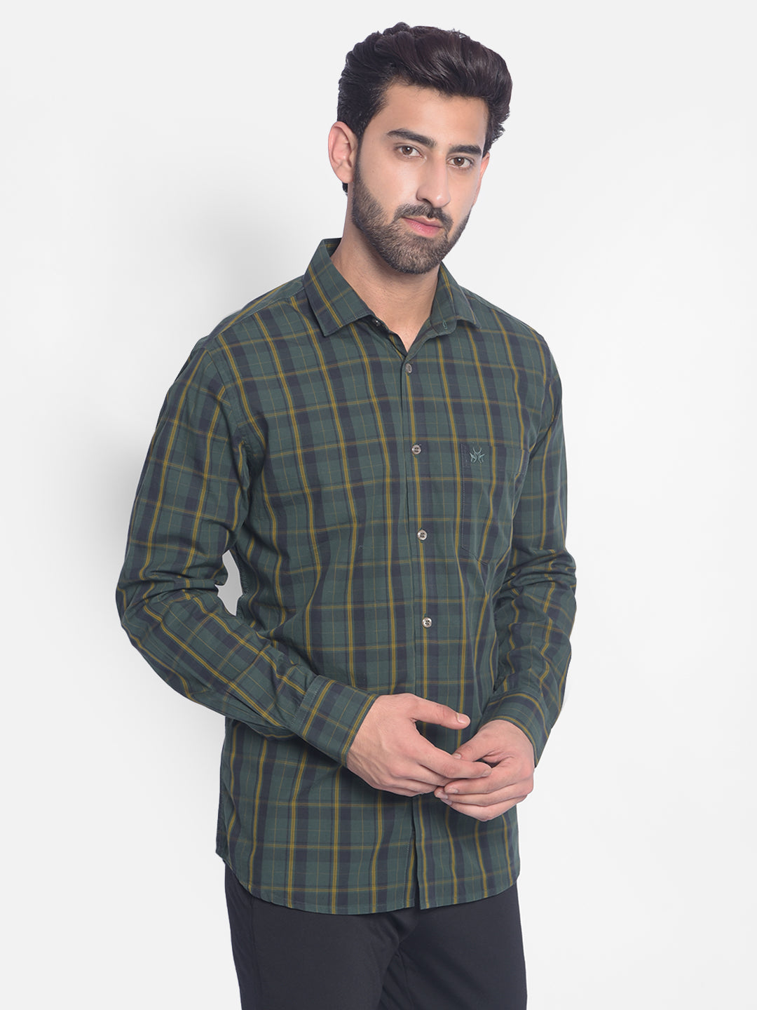 Olive Checked Shirt-Men Shirts-Crimsoune Club