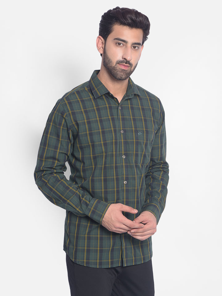 Olive Checked Shirt-Men Shirts-Crimsoune Club