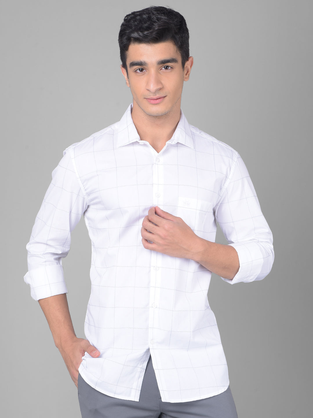 White Checked Shirt-Men Shirts-Crimsoune Club