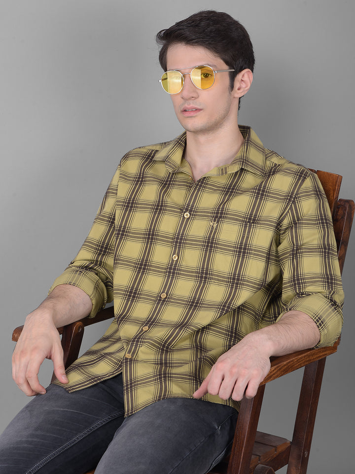 Olive Checked Shirt-Men Shirts-Crimsoune Club