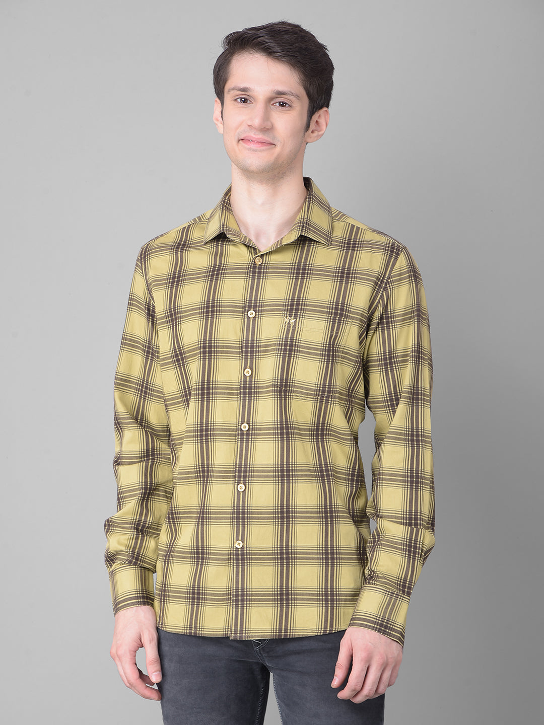 Olive Checked Shirt-Men Shirts-Crimsoune Club