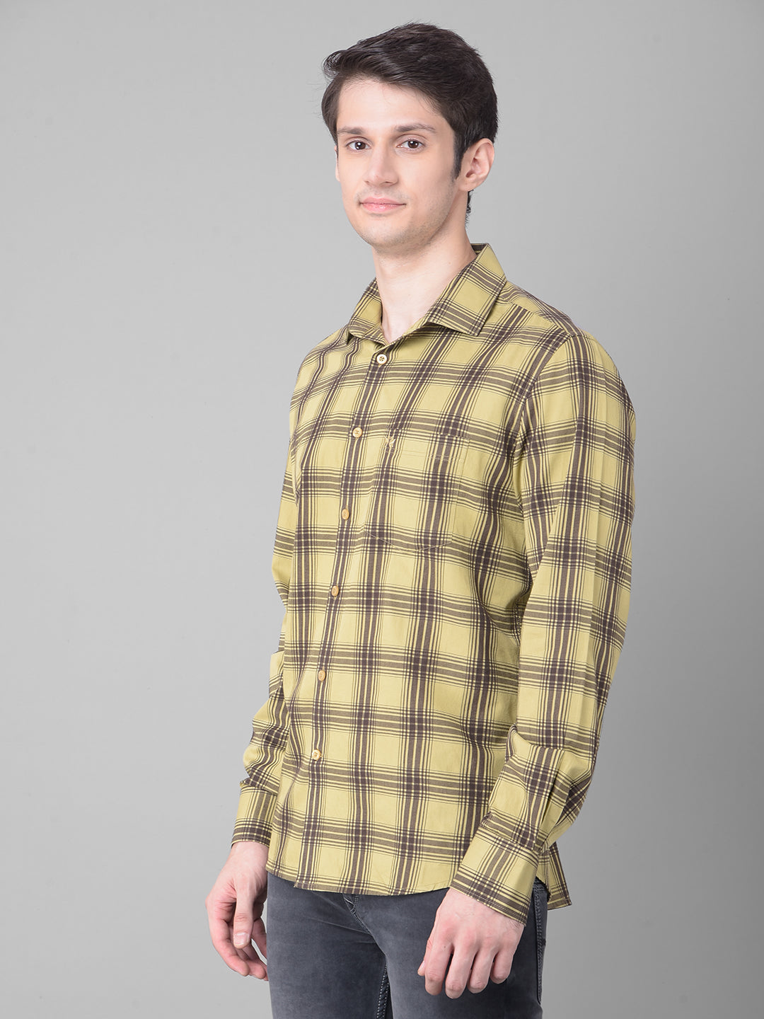 Olive Checked Shirt-Men Shirts-Crimsoune Club