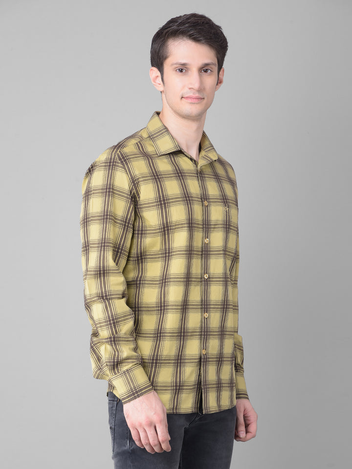 Olive Checked Shirt-Men Shirts-Crimsoune Club