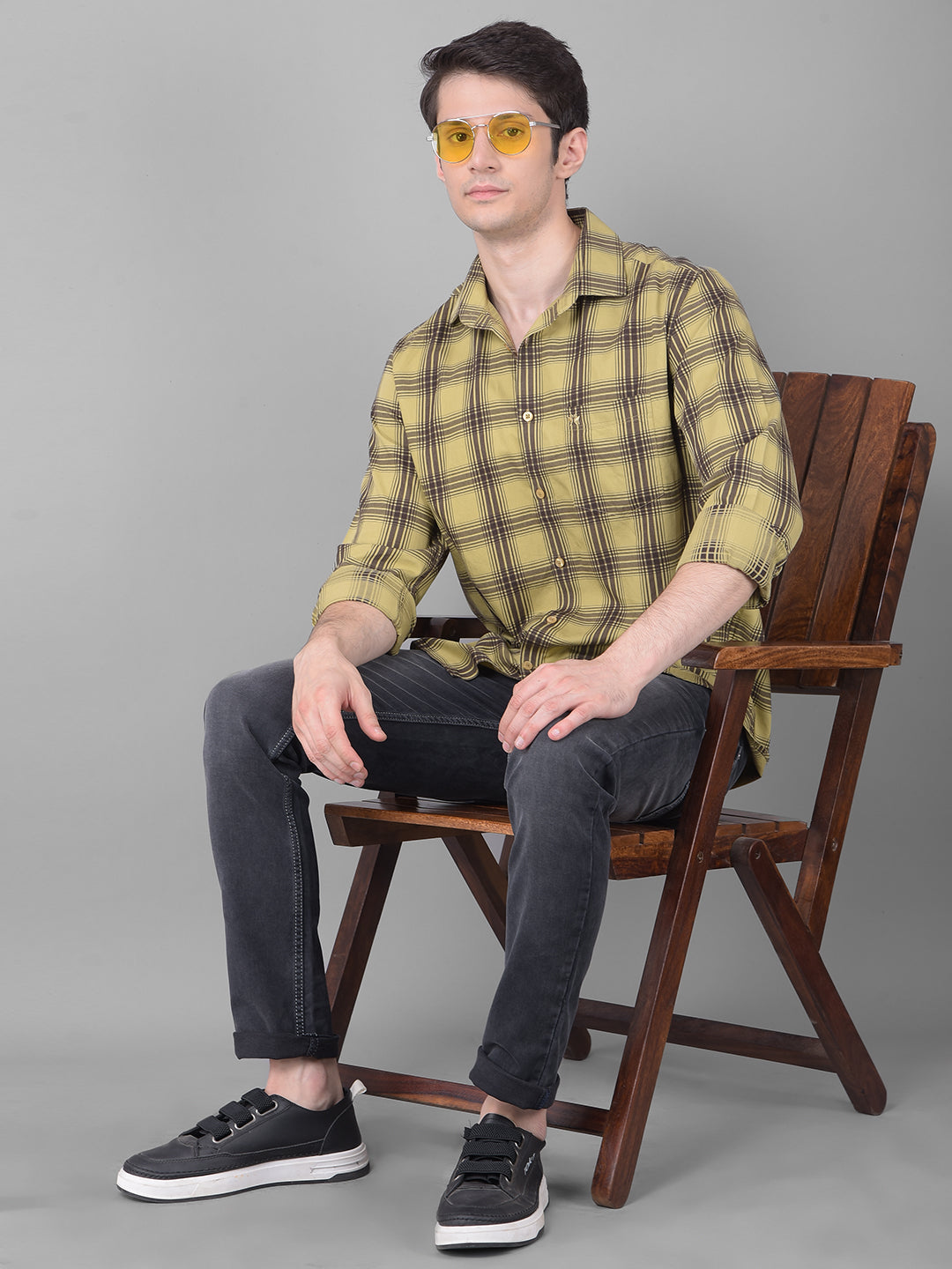 Olive Checked Shirt-Men Shirts-Crimsoune Club