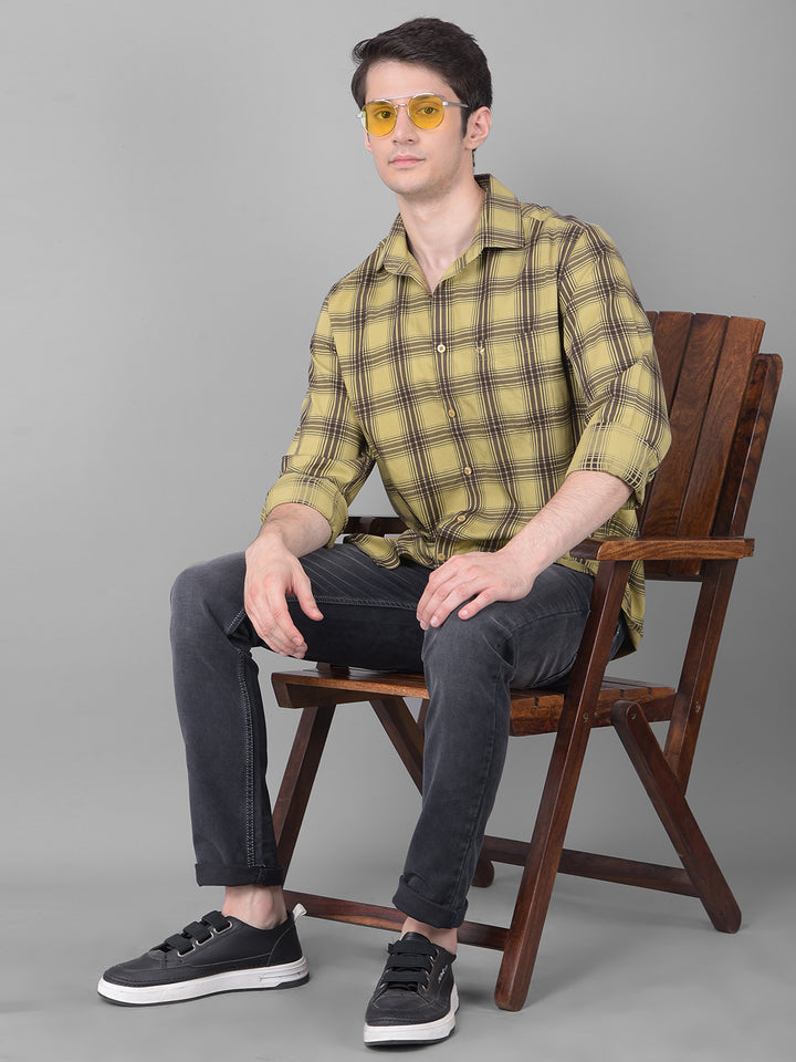 Olive Checked Shirt-Men Shirts-Crimsoune Club