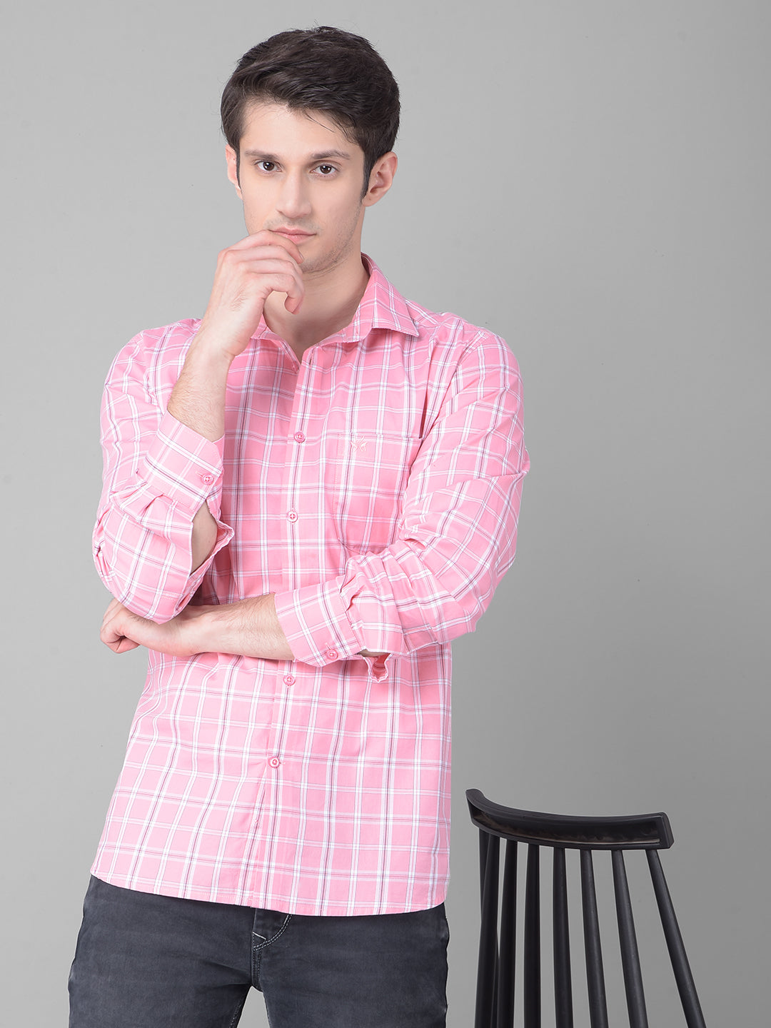 Pink Checked Shirt-Men Shirts-Crimsoune Club