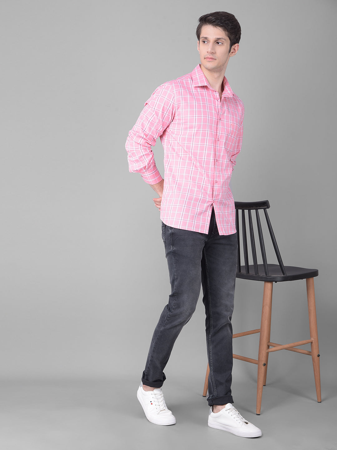 Pink Checked Shirt-Men Shirts-Crimsoune Club