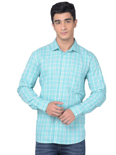 Mint-Green Checked Shirt-Men Shirts-Crimsoune Club