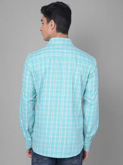 Mint-Green Checked Shirt-Men Shirts-Crimsoune Club