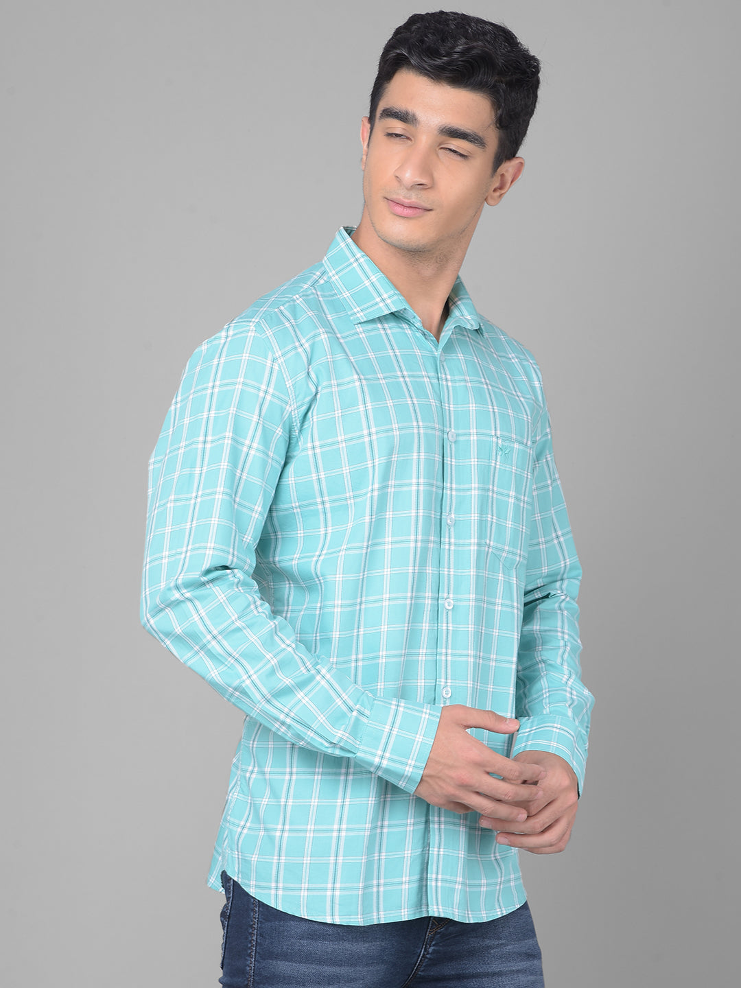 Mint-Green Checked Shirt-Men Shirts-Crimsoune Club