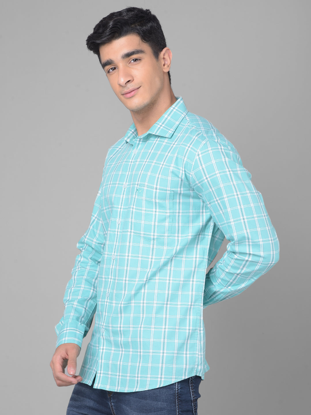 Mint-Green Checked Shirt-Men Shirts-Crimsoune Club