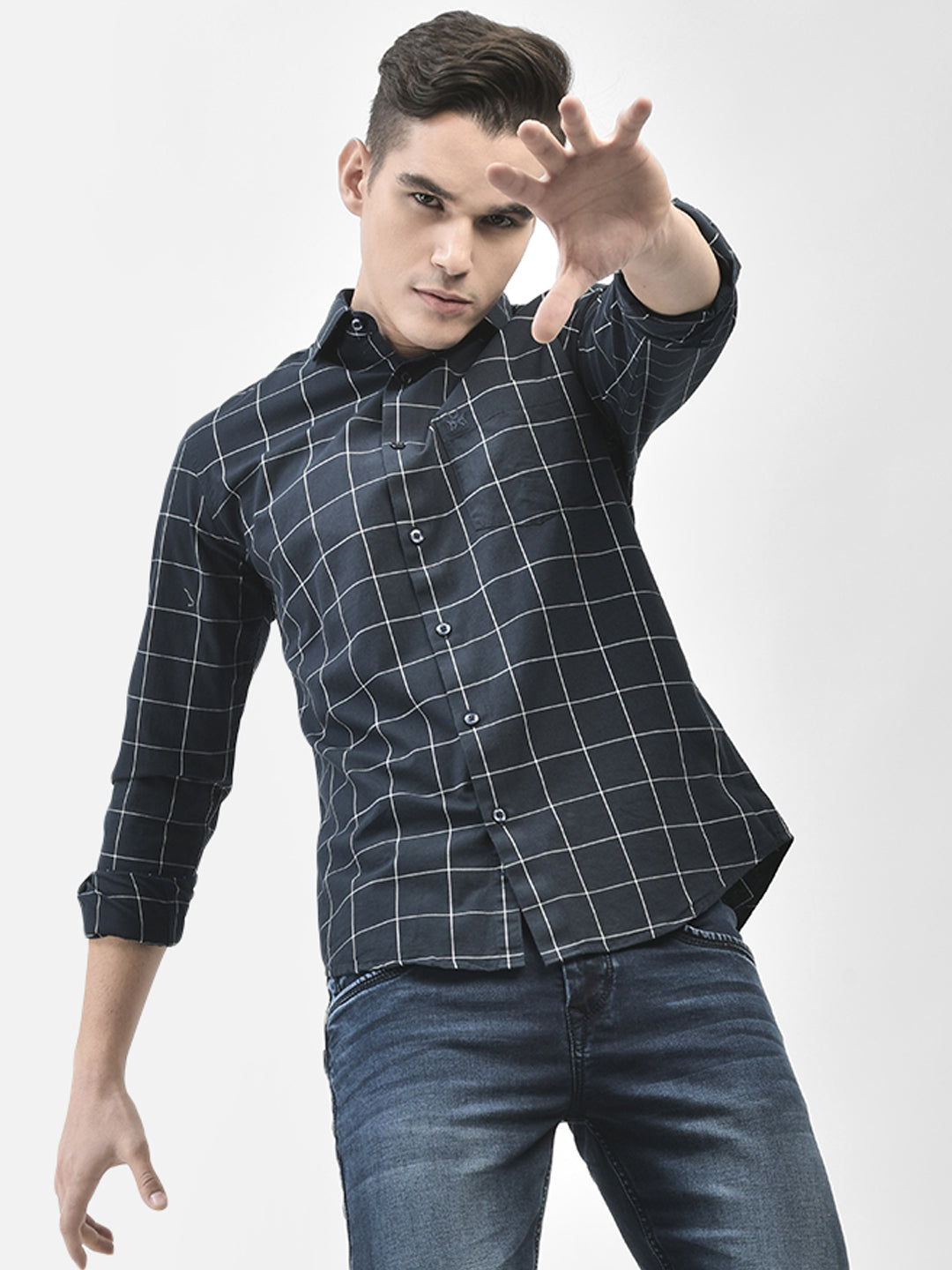 Navy Blue Checked Shirt-Men Shirts-Crimsoune Club