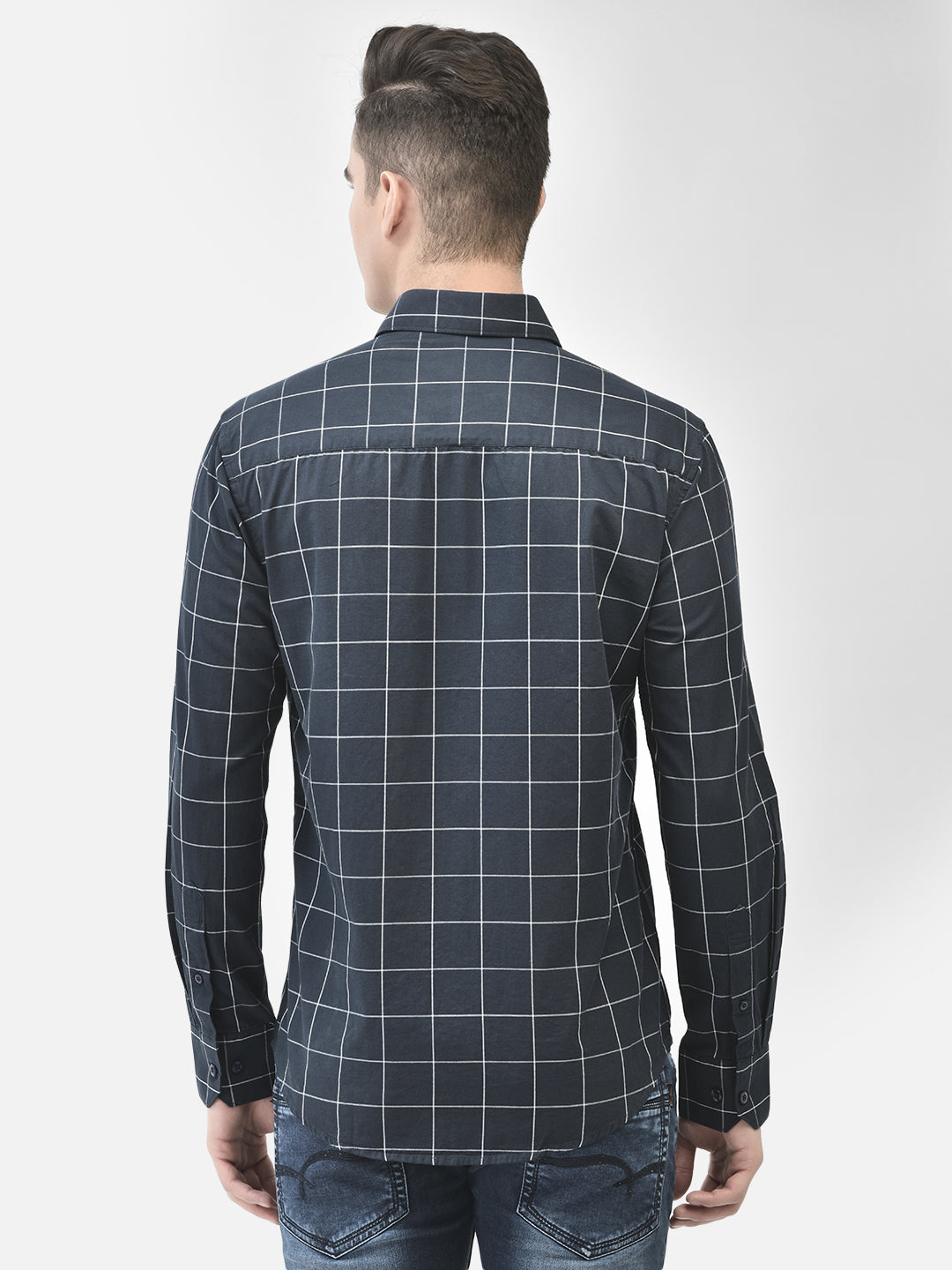 Navy Blue Checked Shirt-Men Shirts-Crimsoune Club